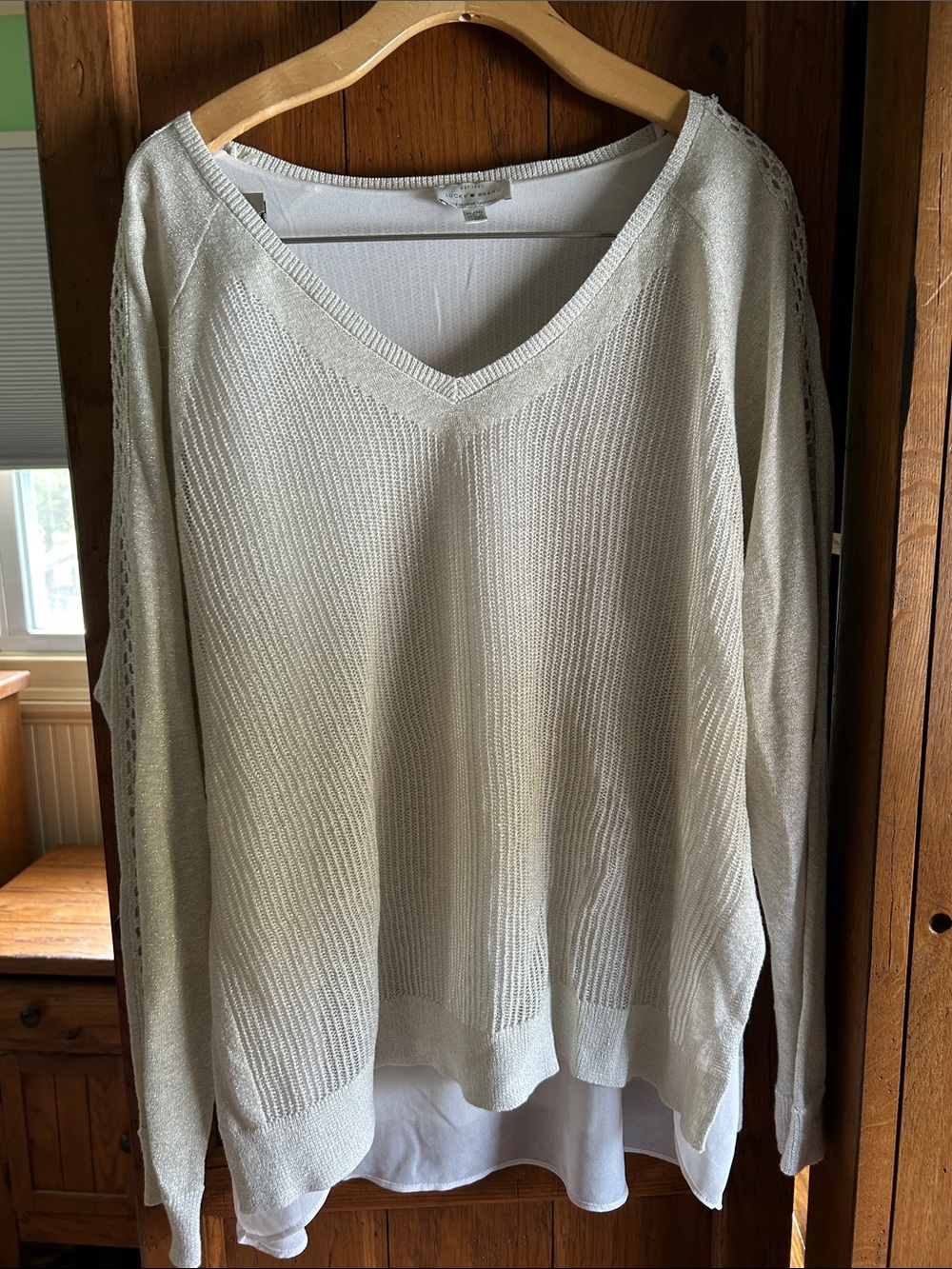 Lucky Brand Cream V-Neck Layered Sweater
